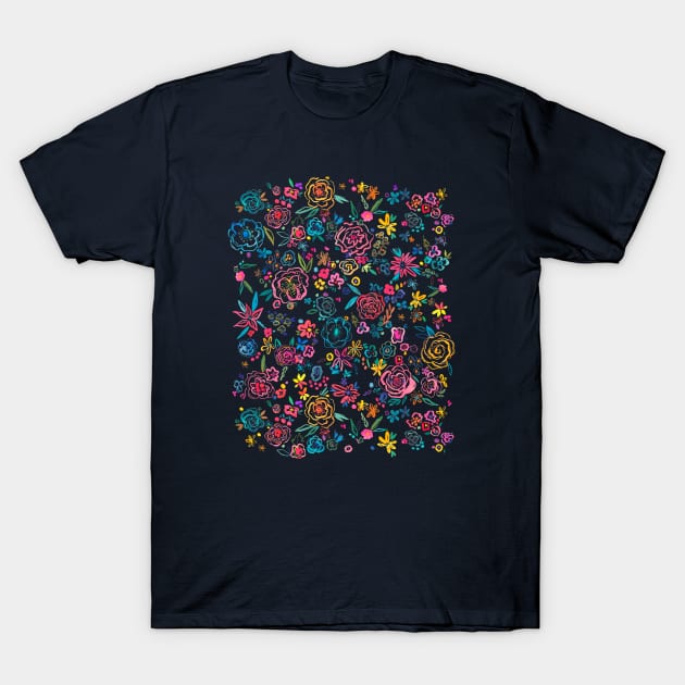 Scribble Line Art Flowers T-Shirt by ninoladesign